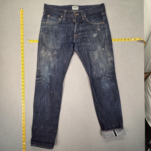 Edwin Jeans Mens 30x32 Blue Relaxed Tapered Selvedge Heavily Stained